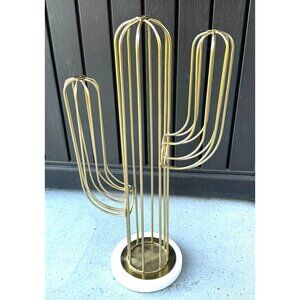 Gold Brass Cactus Sculpture With White Marble Base Modern Art Decor